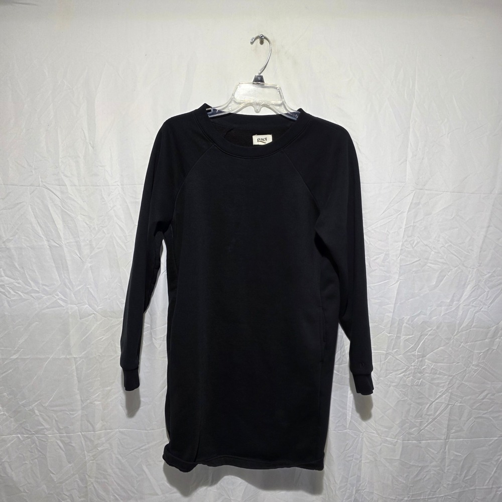 Pact Organic Cotton Fleece Sweatshirt Dress Black Long Sleeve Raglan Mini M